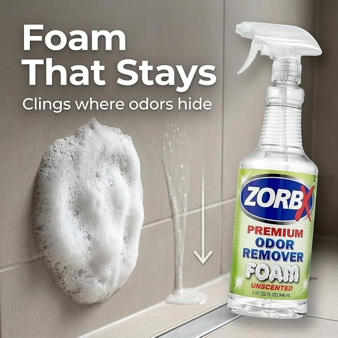 ZORBX Premium Unscented Odor Remover Foam 32 oz – Extra Strength, Fragrance-Free Odor Eliminator Foamer for Pets, Drains, Garbage Disposal, Carpets, Bathroom & Kitchen