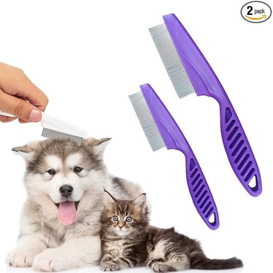 Dog Comb 2 Pack, 2026 New Professional Pet Eye Comb and Grooming Comb Set, Stainless Steel Fine Tooth Tear Stain Remover for Cats and Dogs, Pet Comb for Tangles Knots Loose Fur