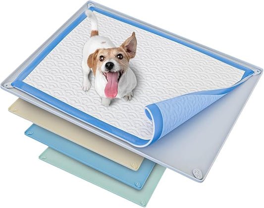 TidyFriend Pee Pad Holder Tray 30 x 23 Inches, Silicone Dog Potty Tray, Easy to Clean No Spill Dog Potty Training Pad Holder (Light Grey)