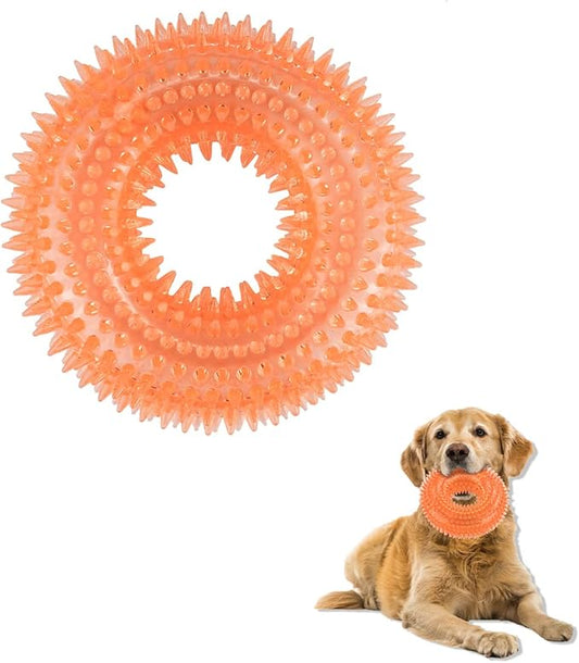 Andiker Squeaky Dog Toy, TPR Chewable Dog Toys for Teeth Grinding&Cleaning Dogs Fetch Toys for Enhancing Interactivity Outdoor Suitable for All Dog Sizes Puppy’s Gifts and Dog Lovers (Small Orange)