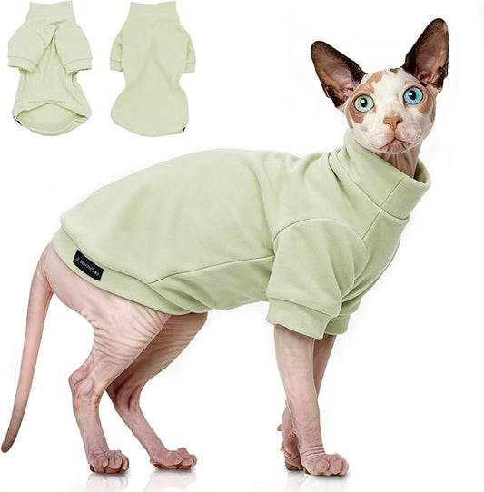 Sphynx Cat Clothes Hairless Cat Sweater Shirt Soft Warm Long Sleeves Pullover Pet Clothes Pajamas Dog Cloth for Small Dogs Kitten Clothes Pet Sweaters (Light Green, M)