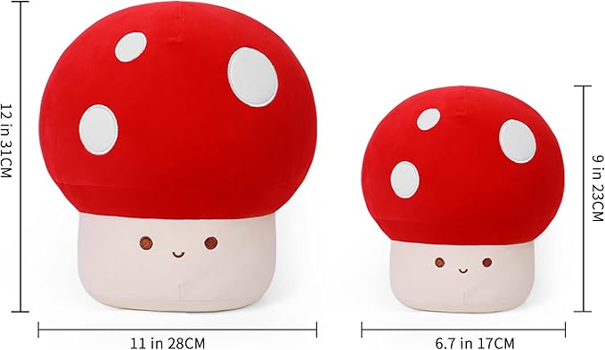 WeBingo Mushroom Plush Pillow, 9 Inch Cute Large Mushroom Decor Stuffed Animal Plushies Stuffy for Girl Boy Kid Adult, Giant Big Jumbo Soft Toy Gift for Birthday Christmas Valentine's Day