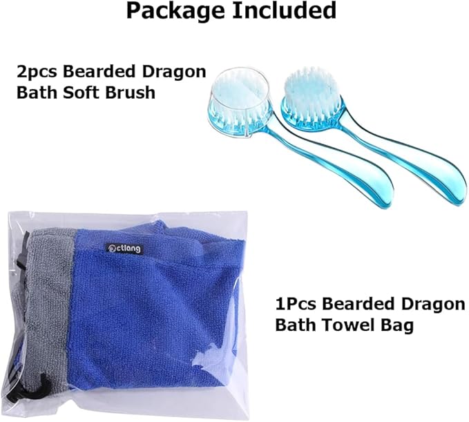 Bearded Dragon Bath Towel Bag with 2Pcs Reptile Bathing Brush, Fast Drying Absorbent Lizard Towel, Bearded Dragon Accessories, Dragon Towel for Gecko/lizard/Leopard Gecko/Bearded Dragon Pool