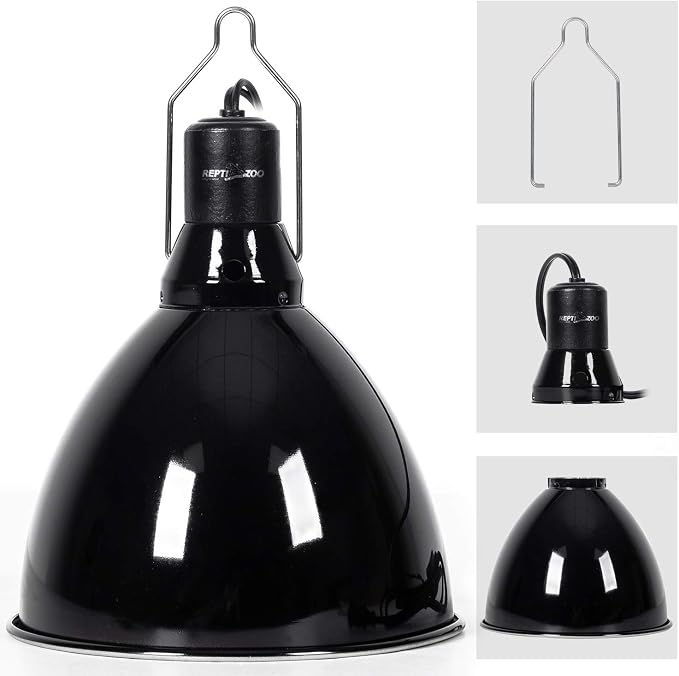 REPTI ZOO 8.5 inch Reptile Light Fixture 200W 2 in 1 E26 Base with Removable Ceramic Socket with On Off Toggle Switch in Black,Aquarium Dome Reptile UVB Light Socket Fixture (Without Bulbs)