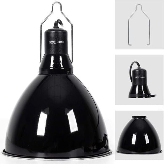 REPTI ZOO 8.5 inch Reptile Light Fixture 200W 2 in 1 E26 Base with Removable Ceramic Socket with On Off Toggle Switch in Black,Aquarium Dome Reptile UVB Light Socket Fixture (Without Bulbs)