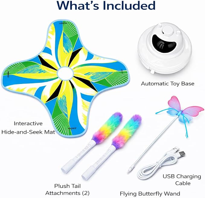 Interactive Cat Toy for Indoor Cats, Rechargeable 3-in-1 Hide and Seek Cat Toy with Spinning Butterfly & Plush Tail, Ultra-Quiet Touch Activated Self Play Cat Exercise Toy for Adult Cats & Kittens | Touch Activated, Spinning Butterfly, Plush Tail, Ultr...