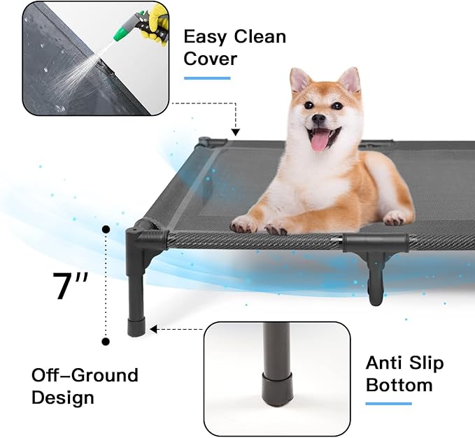 suddus Elevated Dog Bed Waterproof Outdoor, Portable Raised Dogs Beds, Dogs Beds Off the Floor, Dog Bed Easy Clean Indoor or Outdoor Use, Large, Grey