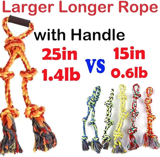 Large Dog Rope Toys for Aggressive Chewers Pitbull Tug of War Interactive Heavy Duty Outdoor Medium Large Breed XL Dog Chew Rope Strong Durable Dog Tug Toys Tough Pull Rope with Handle