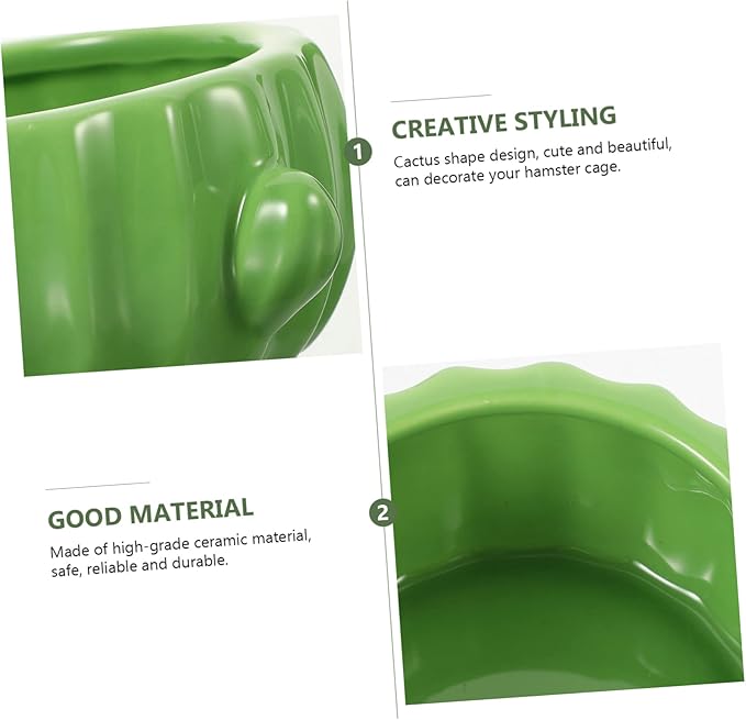 Toddmomy Ceramic Cactus Shaped Hamster Bowl Food and Water Dish for Pets Like Hamsters Guinea Pigs and Rats Smooth Surface for Pet Safety for Daily Feeding Needs