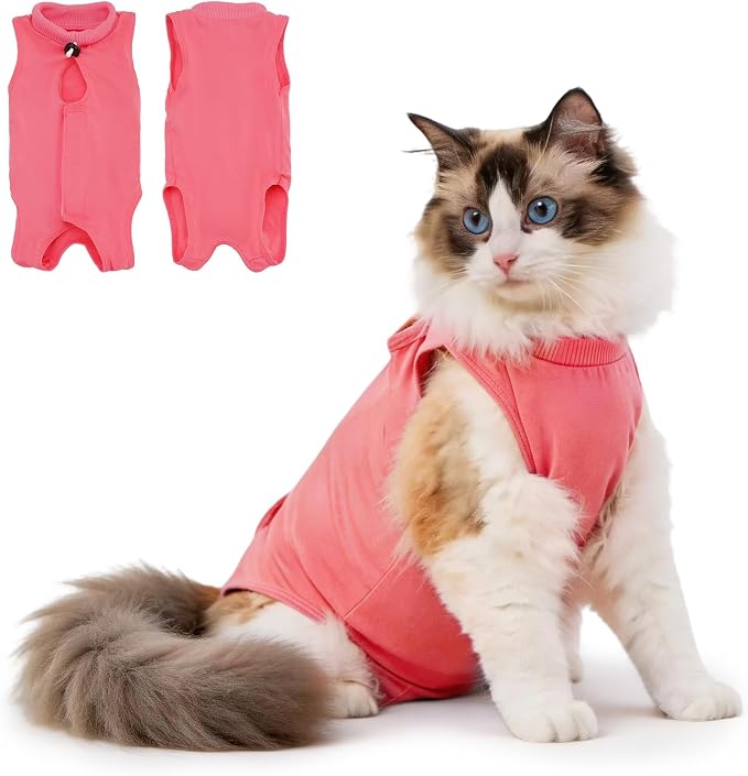 Avont Cat Recovery Suit, Post-Surgery Protective Vest, Rosepink L | Breathable & comfortable cat onesie for cats after surgery female. Soft alternative to cone. Machine washable
