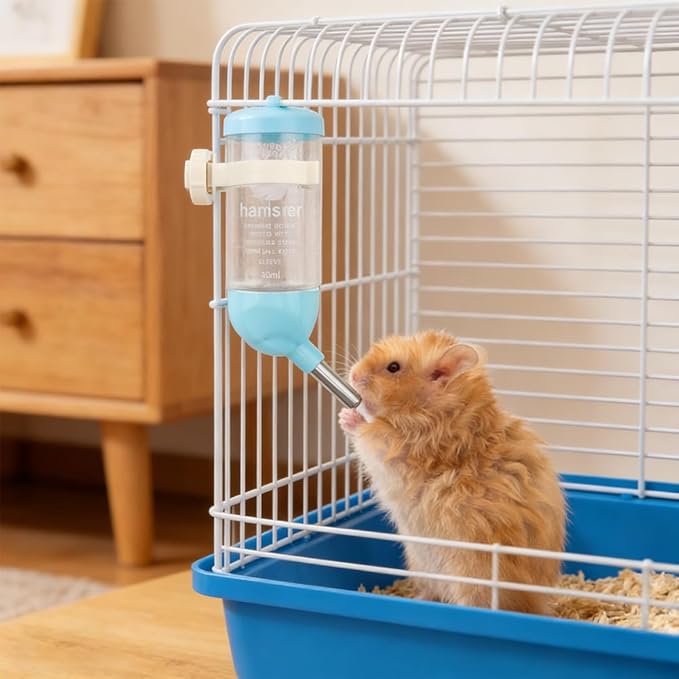 Magnetic Hamster Water Bottle Holder - Adjustable Height, Drop-Resistant Freestanding Stand, Fits Bottles up to 2" Dia for Hamsters Gerbils Mice Small Pets