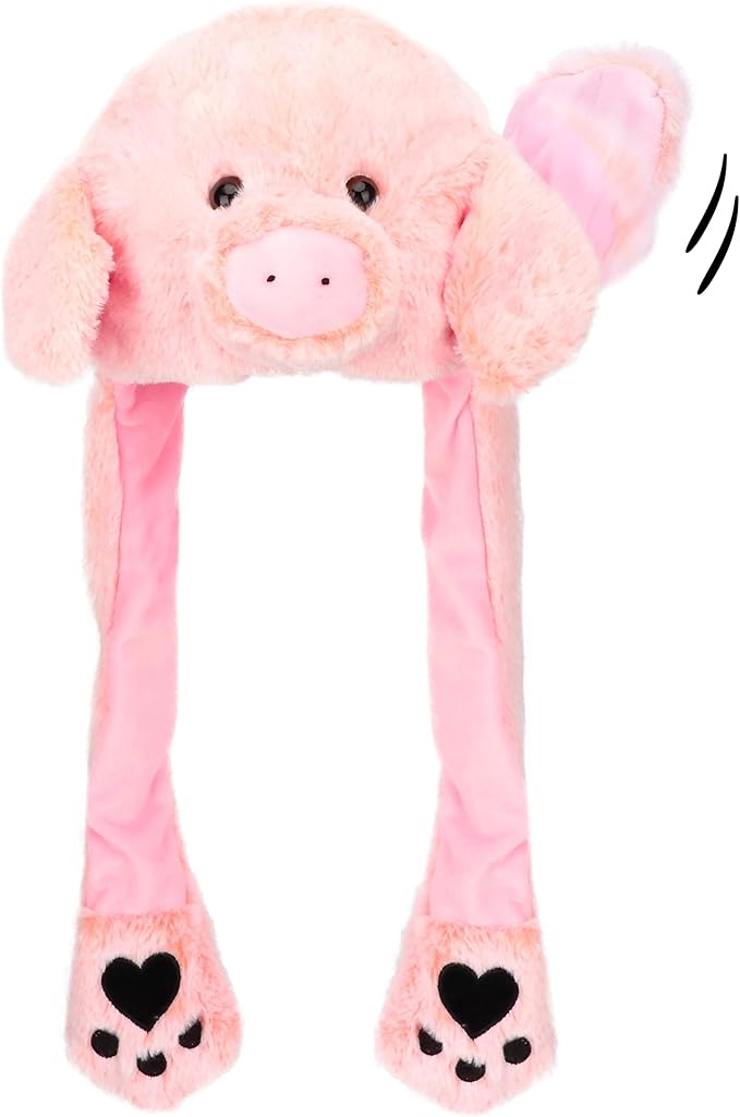 Bubblepompom Animal Hat with Ears Moving Jumping Pop Up Beating Hat Plush Holiday Cosplay Dress Up Funny Gift for Kids