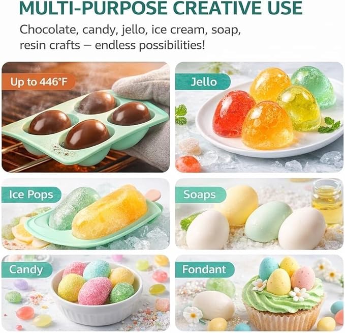 2026 New Easter Egg Silicone Mold for Baking,3 Pack Food-Grade Chocolate Molds, Non-stick Egg Shaped Easter Freezer Molds, DIY Baking Supplies Tools Set for Cake, Jello, Ice Cream(6pcs)