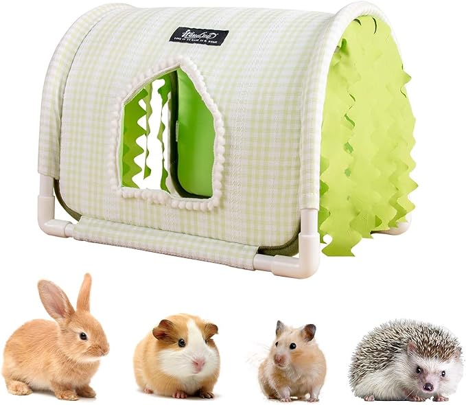 Guinea Pig Hideout Rabbit Hideout No Bottom Guinea Pig Bed Easy to Clean & Breathable Bunny Beds - Small Animal Indoor Habitat for Rabbit Ferret Hedgehog Flower-Branch Mouse (Green)