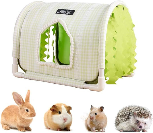 Guinea Pig Hideout Rabbit Hideout No Bottom Guinea Pig Bed Easy to Clean & Breathable Bunny Beds - Small Animal Indoor Habitat for Rabbit Ferret Hedgehog Flower-Branch Mouse (Green)