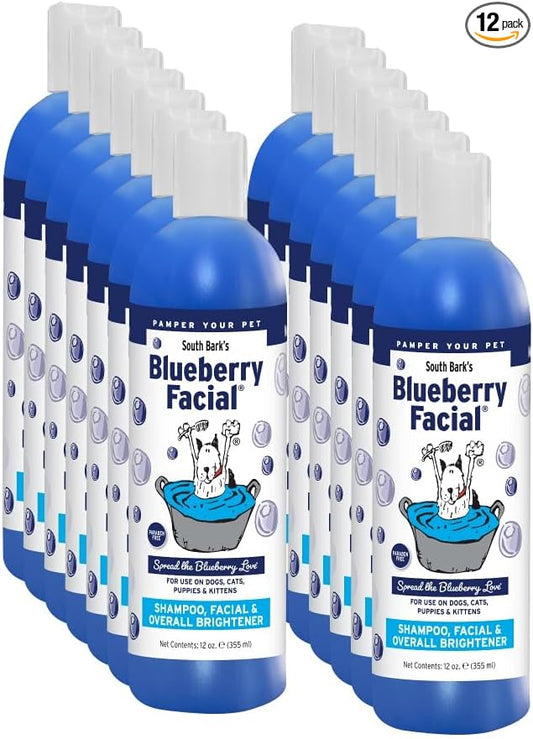 South Bark's Blueberry Facial® Pet Shampoo 12 oz. for Dogs & Cats | Pack of 12 | Brightener & Tear Stain Remover - Lasting Odor Eliminator | Paraben-Free | Biodegradable | Non-Toxic | Made in USA