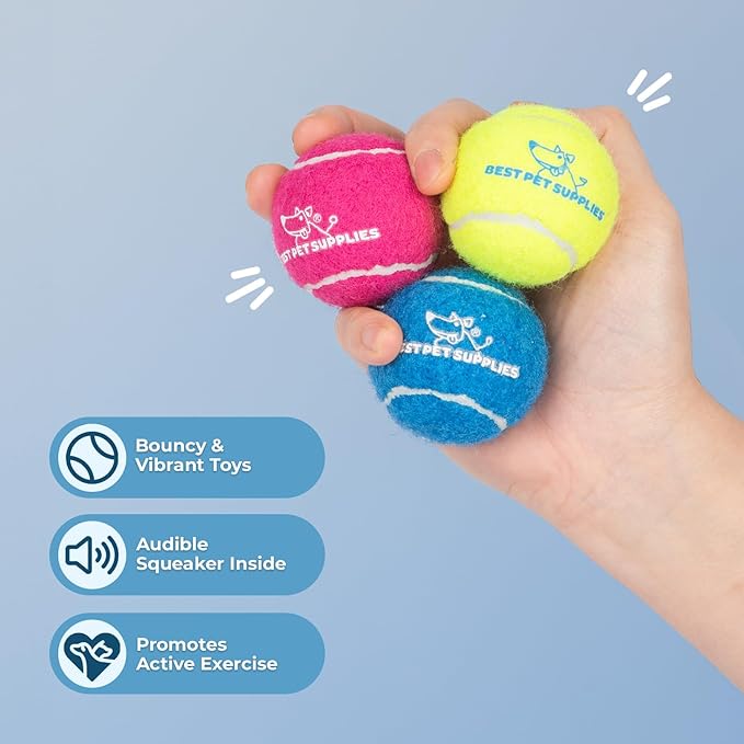 Best Pet Supplies Interactive Squeaky Dog Chew Toy, Ideal Dog Toys for Chewers, Small, Medium & Large Dogs, and Fetch Lovers - Tennis (Assorted Color), Small (Pack of 8)