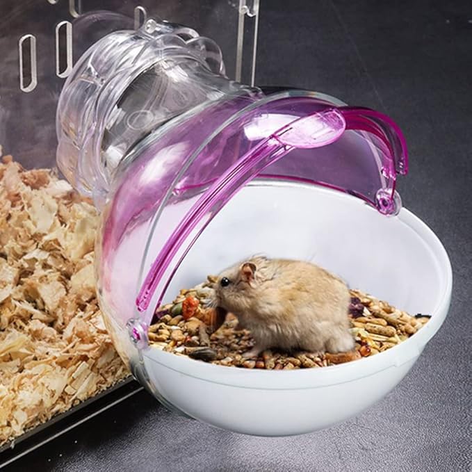 Hamster Sand Bathroom Hideout Cage Accessories Sand Bath Container Small Pet Toilet Hamster Villa Transparent External(Upgrade Pink)