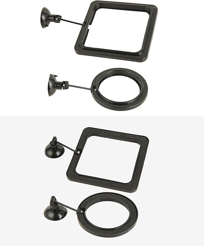 Fish Feeding Ring, 2 Pack Black Aquarium Floating Food Feeder Circle Small Round and Square with Flexible Lever Suitable and Suction Cup, Reduces Fish Feeder Waste and Maintains Water Quality