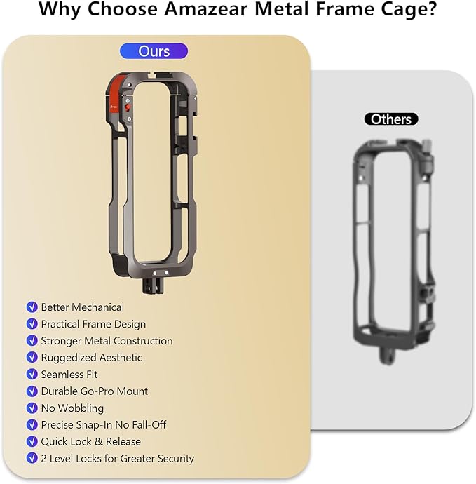 AMAZEAR Metal Protective Case for Insta360 X5 Accessories, Insta 360 X5 Multifunction Utility Frame Stronger Construction Aluminum Cage with Quick-Release Safety Lock, Various Expansion Mounts