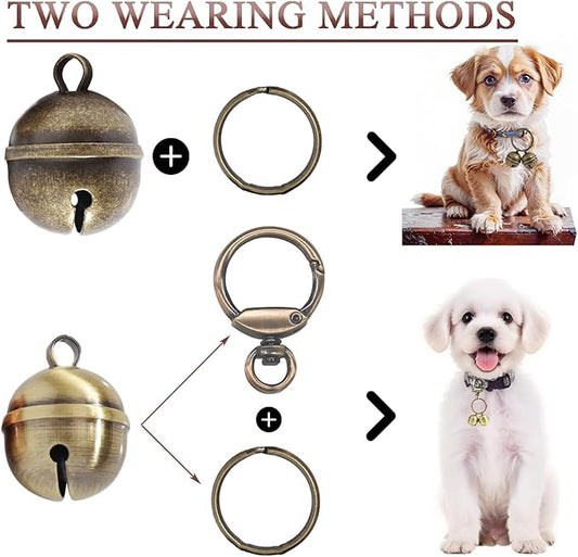 Copper Dog Bells for Collars with Quick-Release Clasp - Audible Safety Trackers for Medium to Large Dogs, Outdoor Collar Accessories (Glossy Bronze+Bronze, 2-Pack)