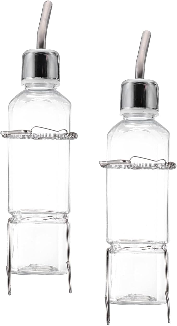 balacoo 2 Pcs Pet Water Feeder 6Oz Hanging Rabbit Water Bottle No Drip Small Animal Watering Fountain with Springs and Hooks for Guinea Pig and Bunny