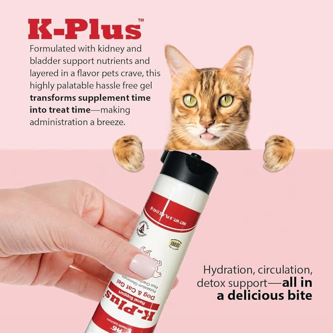 K-Plus Potassium Gluconate Renal Gel Plus Cranberry and EPA for Dogs and Cats - Veterinarian Approved Renal Supplement - Supports Potassium Balance -(2 Pack)