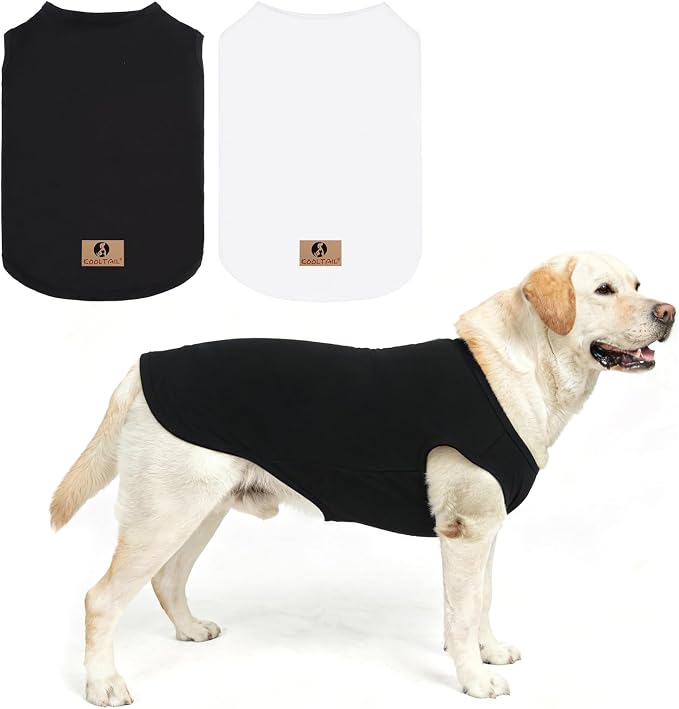 KOOLTAIL Large Dog Clothes for Boy Girl, 2 Pack Cotton Summer Dog T Shirts UV Sun Protection for Outdoor Camping, Anti-Hair Loss Breathable Sleeveless Pet Vest Tank Tops Apparel, Black & White, XXXL