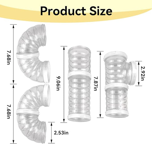 8 PCS Hamster Tube Set, Hamster Toy Set DIY Clear Pet Cage Tunnel Small Animal External Accessories Adventure Tube Syrian Rat Mouse (White)