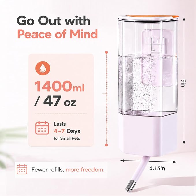 47OZ No-Drip Small Animal Water Bottle, Large Capacity Leakproof Hanging Pet Water Dispenser for Cage Crate, Water Feeder for Guinea Pig, Hamster, Rabbit, Ferret, Chinchilla (White)