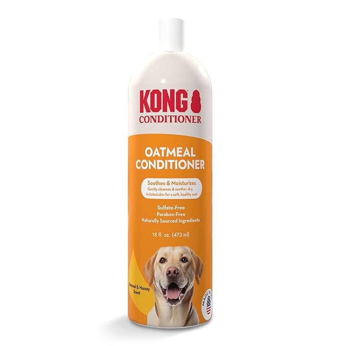 Kong Oatmeal Dog Conditioner – Soothes, Moisturizes & Relieves Itchy Skin, Oatmeal & Honey Scent, 18 oz - Plant-Based, pH-Balanced, Sulfate-Free, All Coat Types, for Sensitive Skin, Made in USA