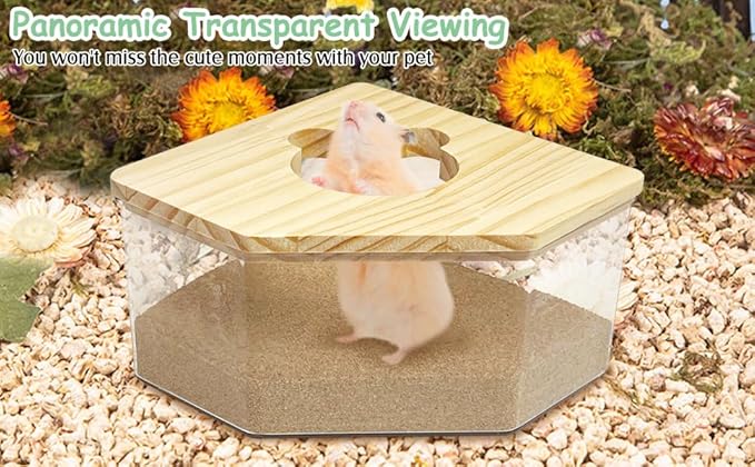 kathson Hamster Sand Bath Box Transparent Acrylic Small Animals Shower Bathtub Syrian Hamster Digging Sand Container Cage Accessories for Lemmings Gerbil Mice (Small Pentagon)