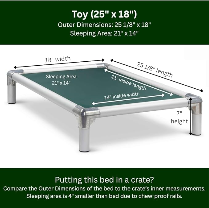 Kuranda Chewproof Elevated Dog Bed - Silver Aluminum - 25" x 18" - Heavy Duty Vinyl - Forest