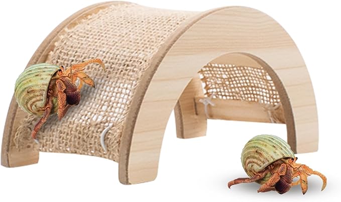 Hermit Crabs Climbing Bridge, Wooden Hermit Crab Climbing Toys with Jute Cloth, Hermit Crab Hideout, Aquarium Tank Accessory Small Animals Cage Accessory for Hermit Crab Hamster Chinchilla Ferret