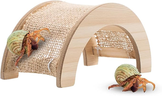Hermit Crabs Climbing Bridge, Wooden Hermit Crab Climbing Toys with Jute Cloth, Hermit Crab Hideout, Aquarium Tank Accessory Small Animals Cage Accessory for Hermit Crab Hamster Chinchilla Ferret