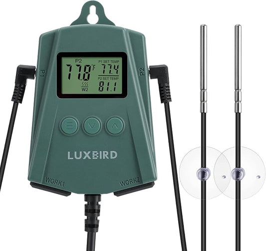 LUXBIRD Digital Temperature Controller LB-2SC, Thermostat Outlet for Reptile Terrarium Greenhouse Grow Tent, 2-Year Warranty, 2-Year Warranty (Green)