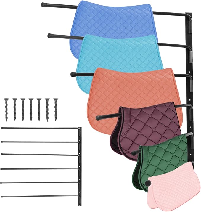 Saddle Pad Rack, Wall Mounted Horse Blanket Storage Rack, 180 Degree Swing Saddle Blanket Holder, 6 Bar Horse Blanket Holder For Horse Tack Room Organization