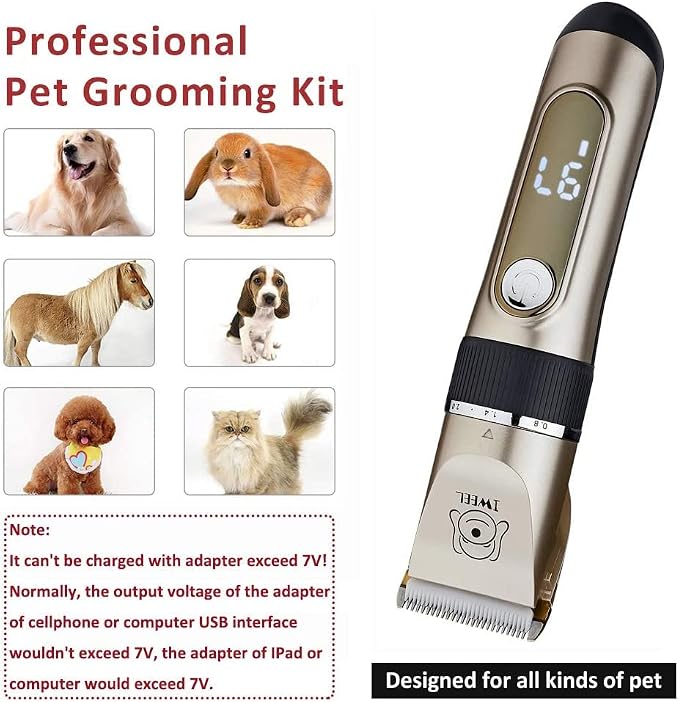 IWEEL Dog Clippers, 2-Speed Professional Rechargeable Cordless Cat Shaver and Low Noise Water Proof Electric Dog Trimmer Pet Grooming Kit Animal Hair Clippers Tool with Scissors Combs
