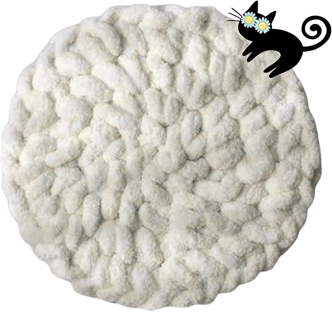 Cat Knitted Bed Mat, Extra-Soft Washable Warm Round Pads Cushions for Indoor Kittens, Cat Trees Towers, Perfect for Kneading and Sleeping (White,Medium)