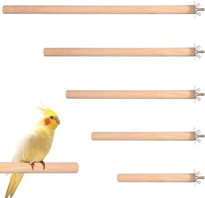 5PCS Parakeet Perches Wooden Bird Perches Bird-Perches for Cage Wood Perch with Different Widths Bird-Cage Toys Birds Cage Accessories for Macaws, Small Parakeets, Conures, Budgies, Finches
