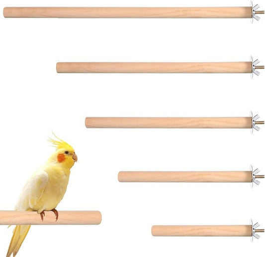 5PCS Parakeet Perches Wooden Bird Perches Bird-Perches for Cage Wood Perch with Different Widths Bird-Cage Toys Birds Cage Accessories for Macaws, Small Parakeets, Conures, Budgies, Finches