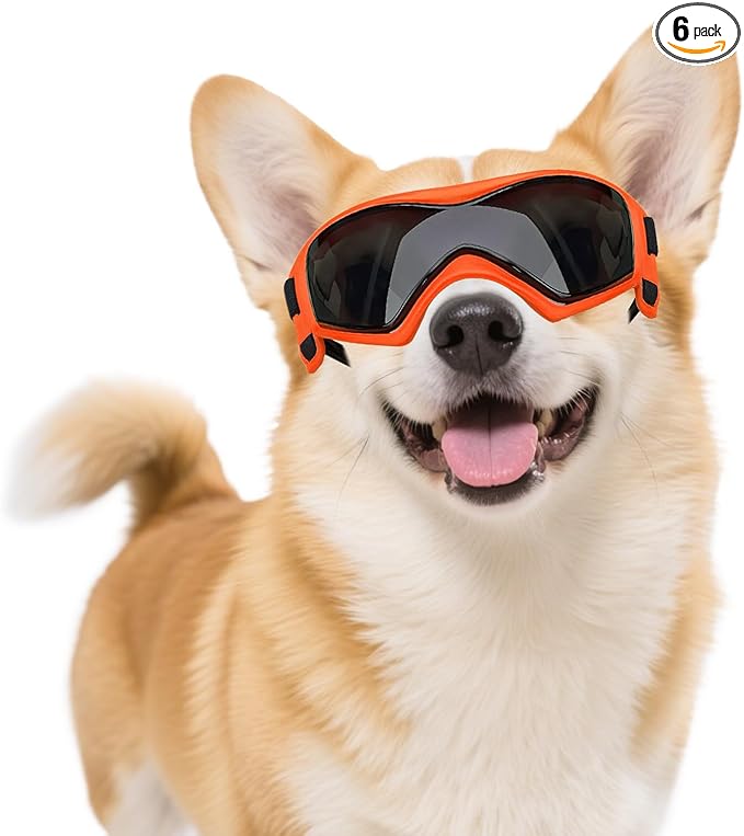 Dog Goggles Dog Sunglasses for Medium Breed UV Protection Windproof with Adjustable Head Straps Chin Straps for Ride Car/Hiking Travel/On Beach-Orange