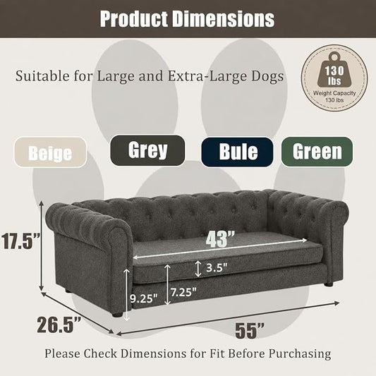 Large Dog Couch, for Large & Extra Large Dogs | Removable & Washable | No Assembly Required | Breathable Linen Fabric | Soft Foam |Floor-friendly sofa legs | Dark Grey