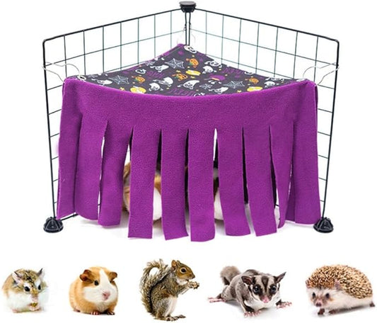 OMEM Guinea Pig Corner Hideout Fringed Triangle House with Hidden Hammock Tent for Hamster Rabbit Small Pet Habitat Décor (Purple)