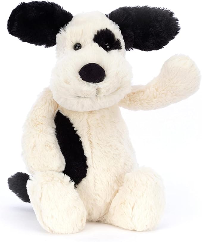 Jellycat Bashful Black and Cream Puppy Stuffed Animal, Medium, 12 inches
