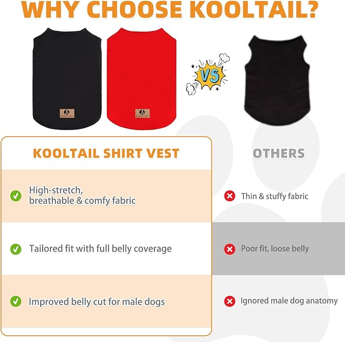 KOOLTAIL Large Dog Clothes for Boy Girl, 2 Pack Cotton Summer Dog T Shirts UV & Insect Protection for Outdoor Camping, Anti-Hair Loss Breathable Sleeveless Pet Vest Tank Tops Apparel, Black&Red, XXL