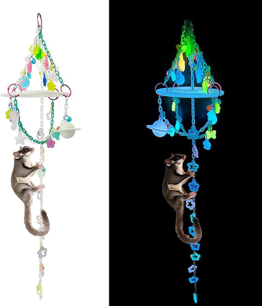 c,Glow in The Dark Sugar Glider Planet Moon Space Platform Toy,SugarGlider Hanging Climbing Toys,Sugar Glider Hamster Rats Toys,for Climbing,Exercising,Sugar Glider Cage Accessories