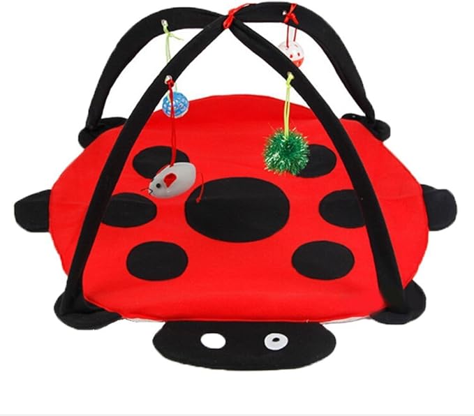 Ferret Play Mat - Foldable Fleece Activity Center with Hang Toys Balls Mice Small Animal Interactive Mat Tent Toy for Exercise Napping (Ladybug)