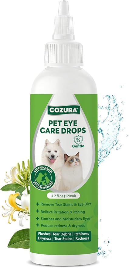 Dog Eye Drops for Allergies & Itching - Relief for Dry Red Eyes, Tear Stain & Discharge, Pet Eye Wash for Dogs & Cats - Gentle Sting-Free Pet Eye Cleaner, 4.24 fl zo