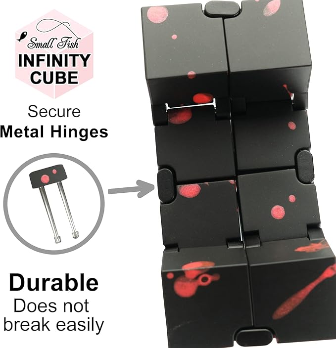 SMALL FISH Fidget Infinity Cube - Built-in Metal Never Ending Infinity Cube, Cool Sensory Infinite Fidget Toy for Stress and Stress Relief, Best for Adults and Kids with Autism,and ADHD (Black-Red)